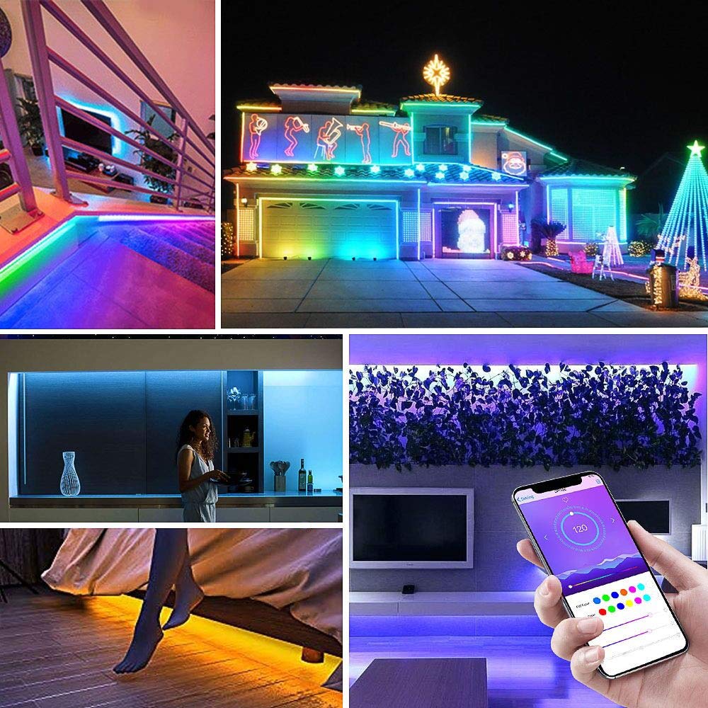 SP501E Color Chasing Alexa LED Strip Light Kit, 32.8Ft/10m Flexible Waterproof Digital Addressable RGB LED Rope Lights Working with iOS & Android FairyNest APP, Support Amazon Alexa